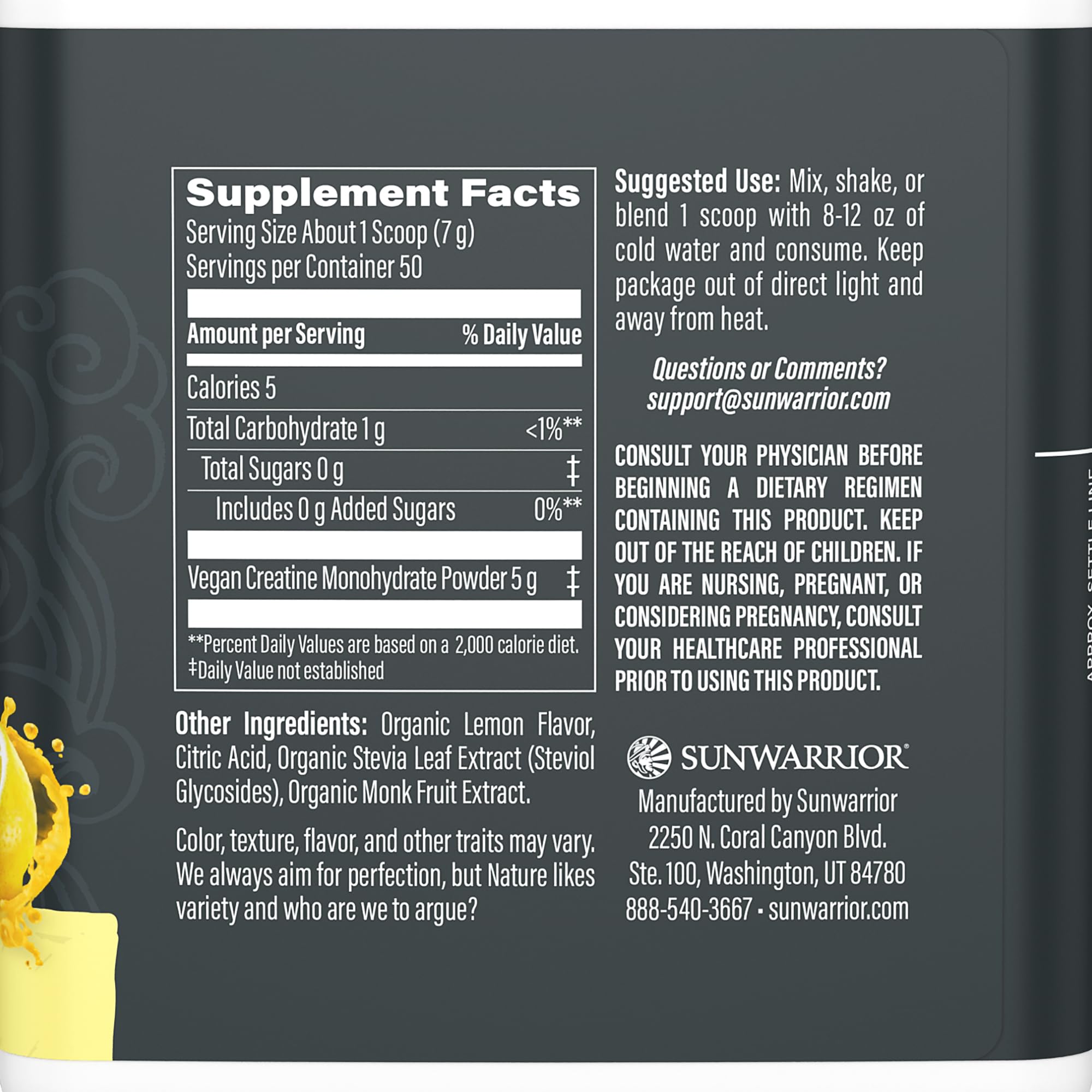 Sunwarrior Creatina Monohidrato Cucharita Medidora facilita dosis precisas y rápidas.