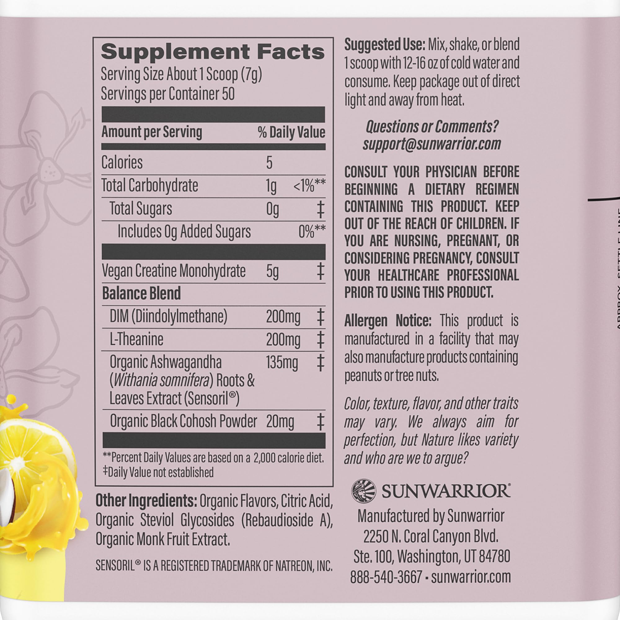 Sunwarrior Creatine Monohidrato, cucharilla porción, sabor Yuzu Coco.