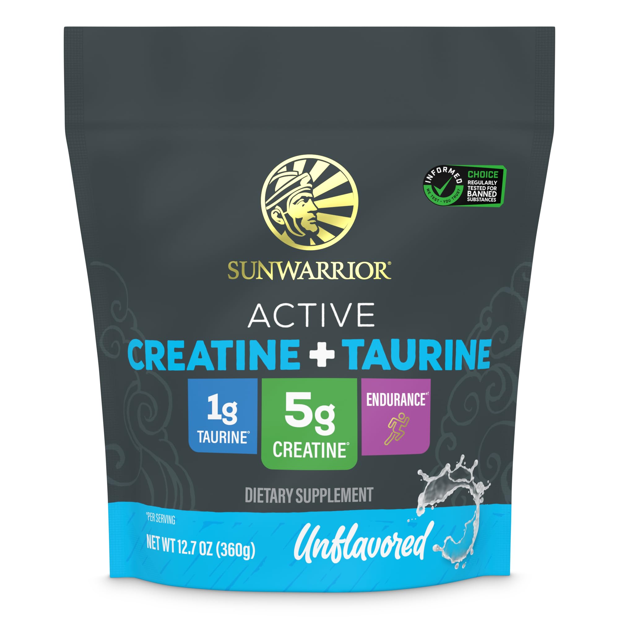 Sunwarrior Creatina Monohidratada con Taurina, polvo porción para fuerza y potencia.