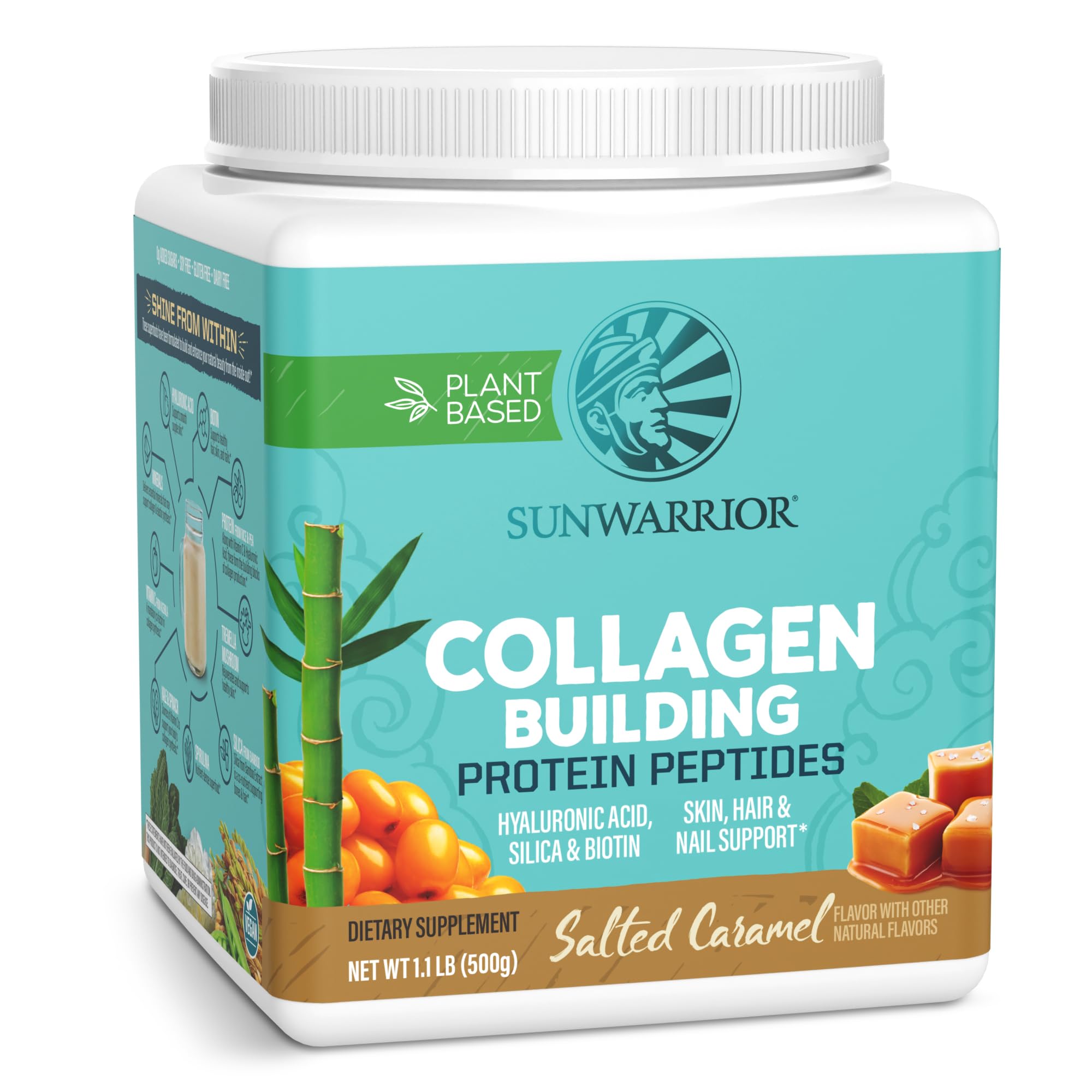Sunwarrior Polvo de Colágeno Vegano empaque caramelo salado para una dosis diaria