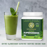 Sunwarrior Greens: alfalfa y pastos de cereal formando la mezcla equilibrada.
