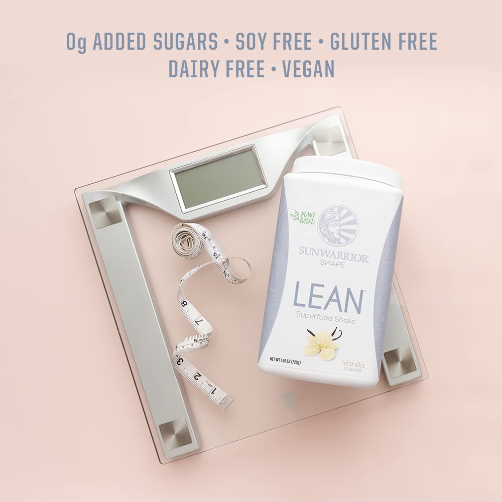 Sunwarrior Lean Superfood Shake vaso con batido, energía limpia para la rutina