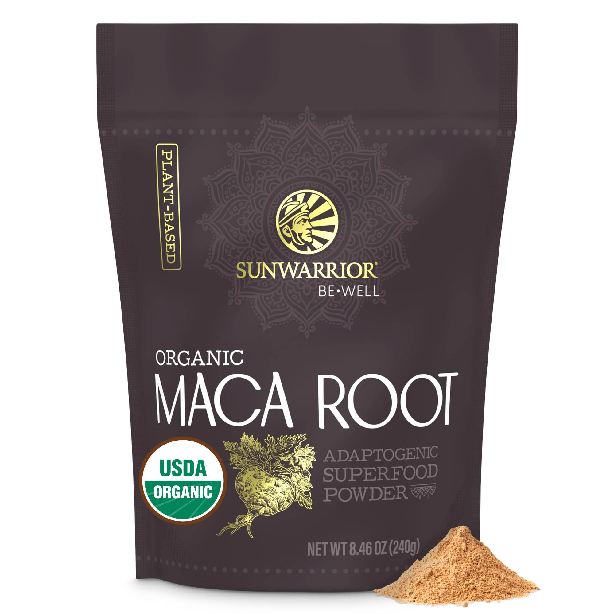 Sunwarrior maca amarilla en frasco para energía sostenida