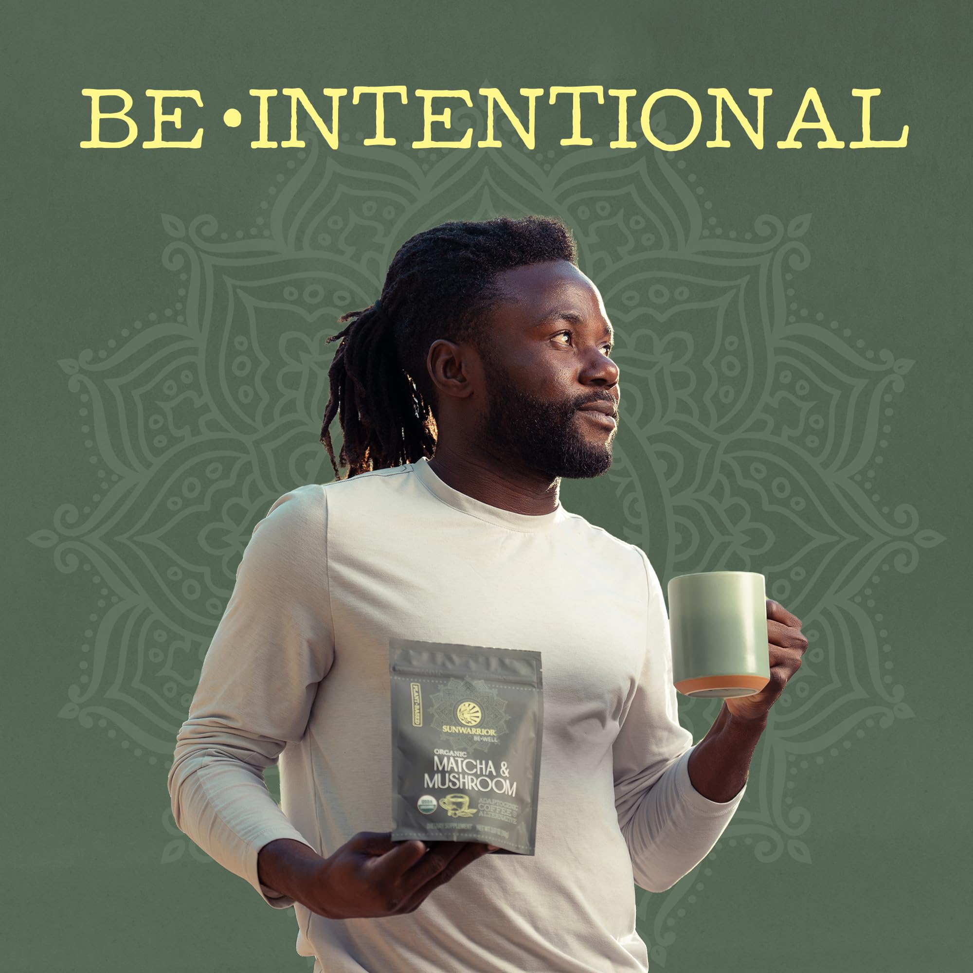 Certificado orgánico Sunwarrior Matcha con hongos para tranquilidad
