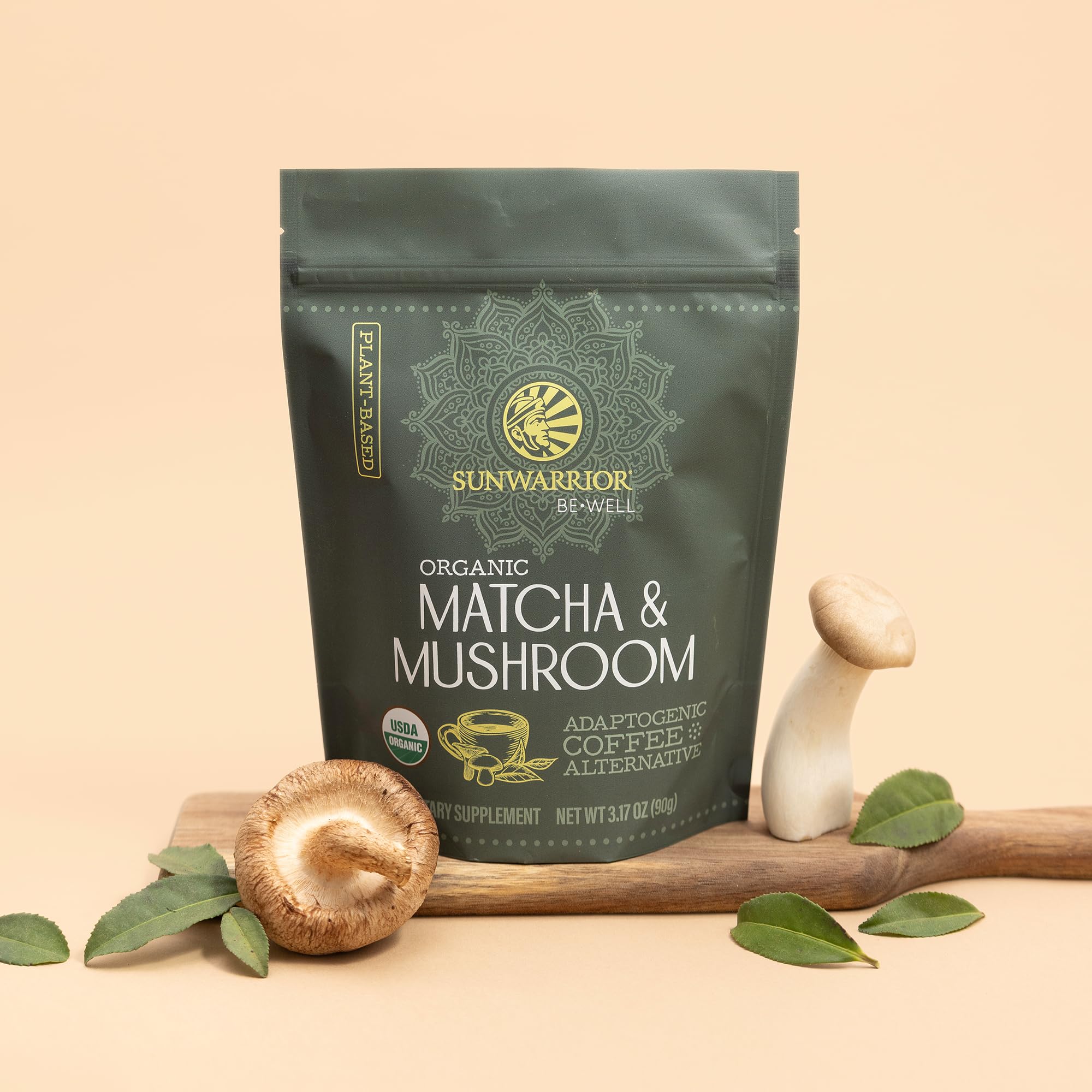 Preparación rápida con agua caliente para Sunwarrior Matcha con hongos