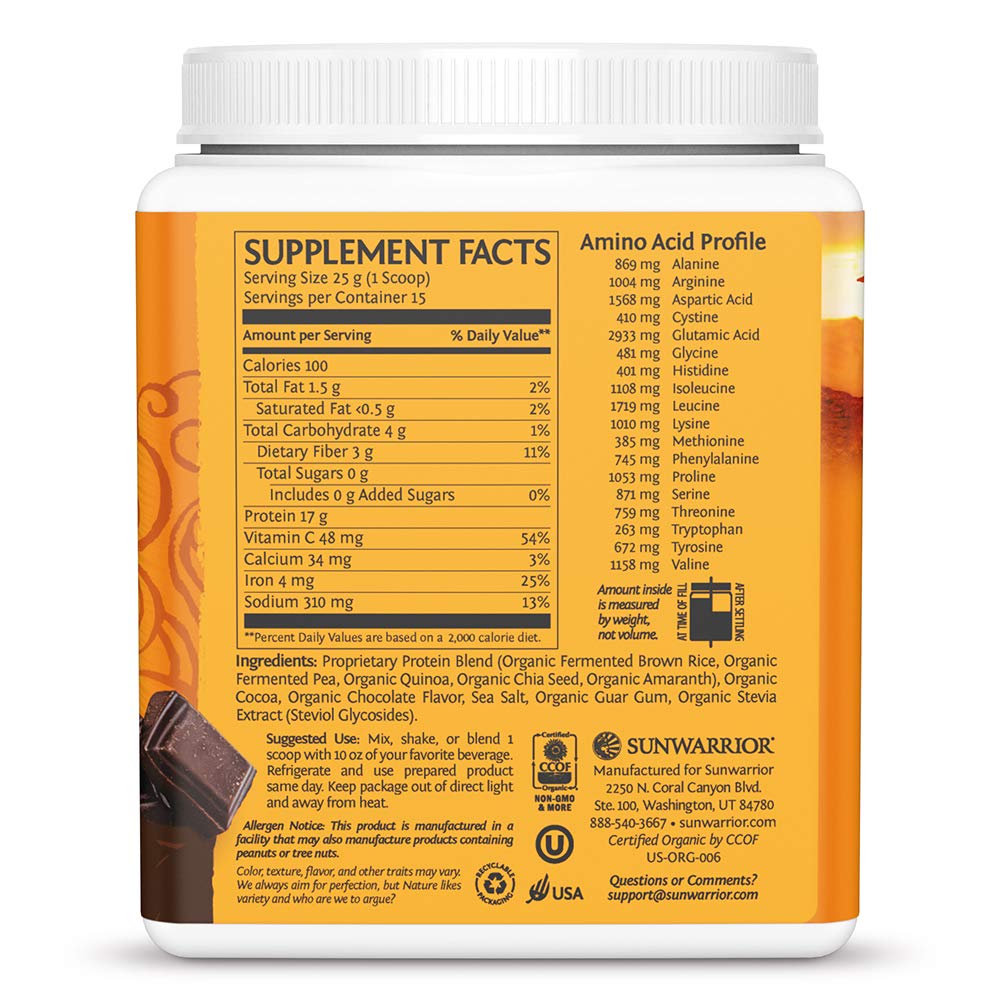 Sunwarrior Mezcla superfoods chocolate, batido delicioso y nutriente para entrenamiento.