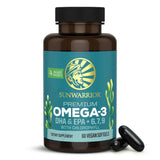 Sunwarrior Omega Vegano: botella con etiqueta, opción sostenible para tu nutrición.