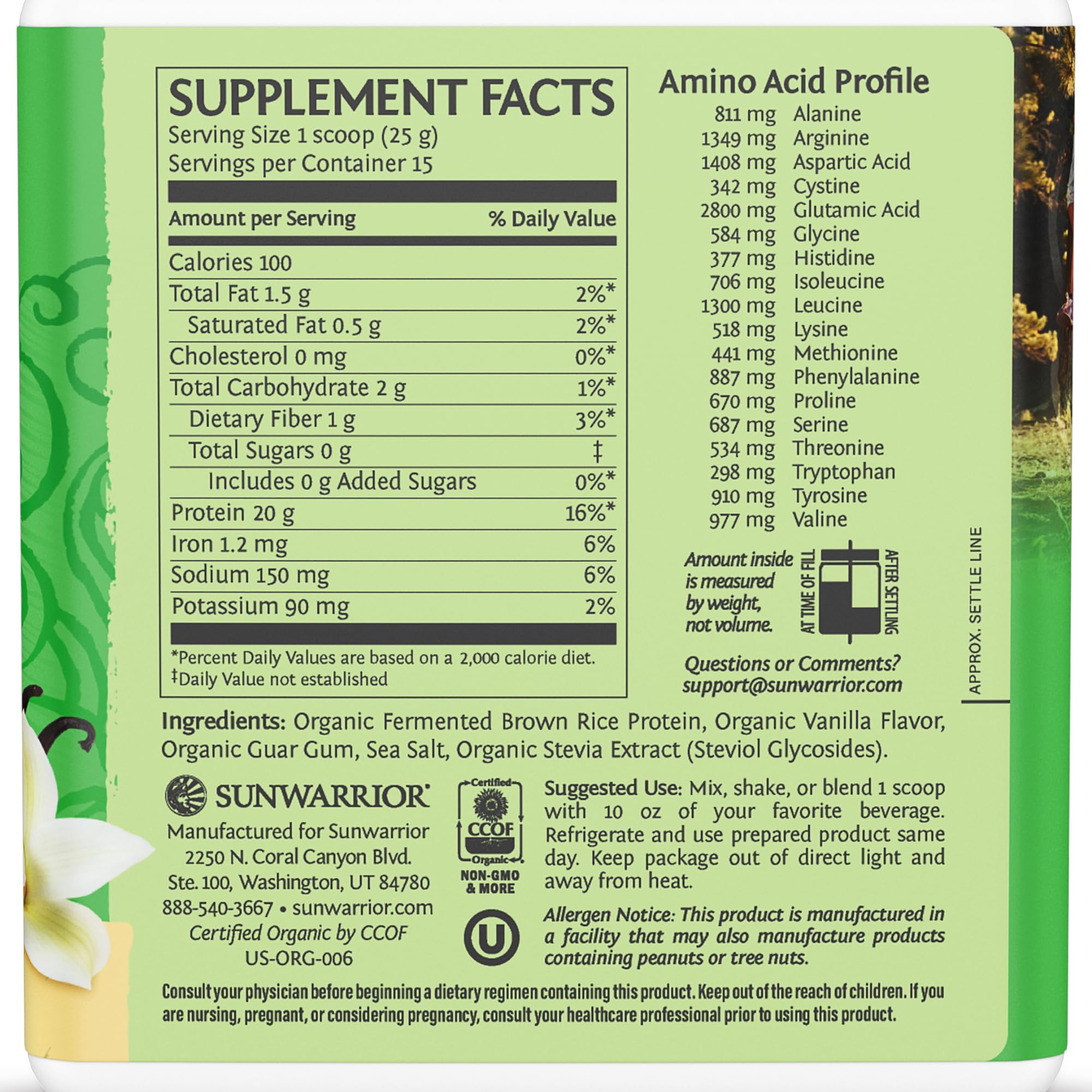 Sunwarrior proteina orgánica clásica vainilla, etiqueta visible, información clara para elegir proteína vegetal.