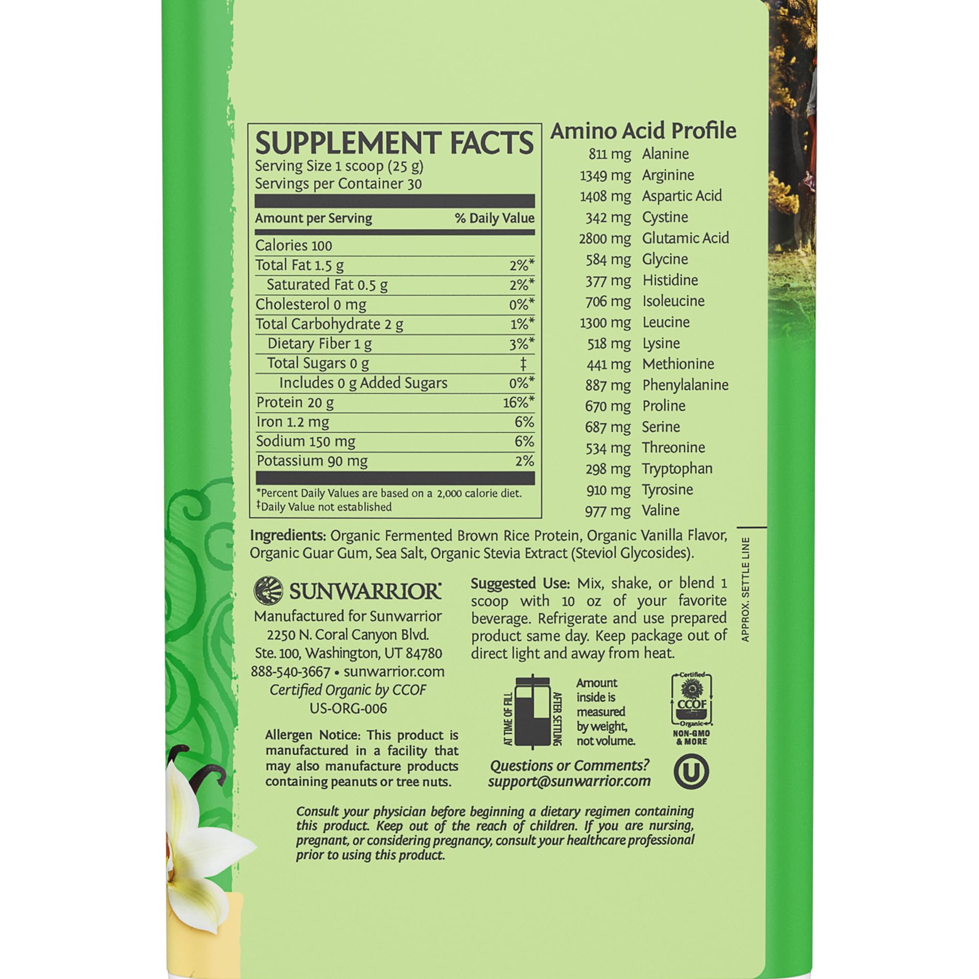 Sunwarrior Organic Classic Vanilla Protein, ingredientes limpios para batidos saludables