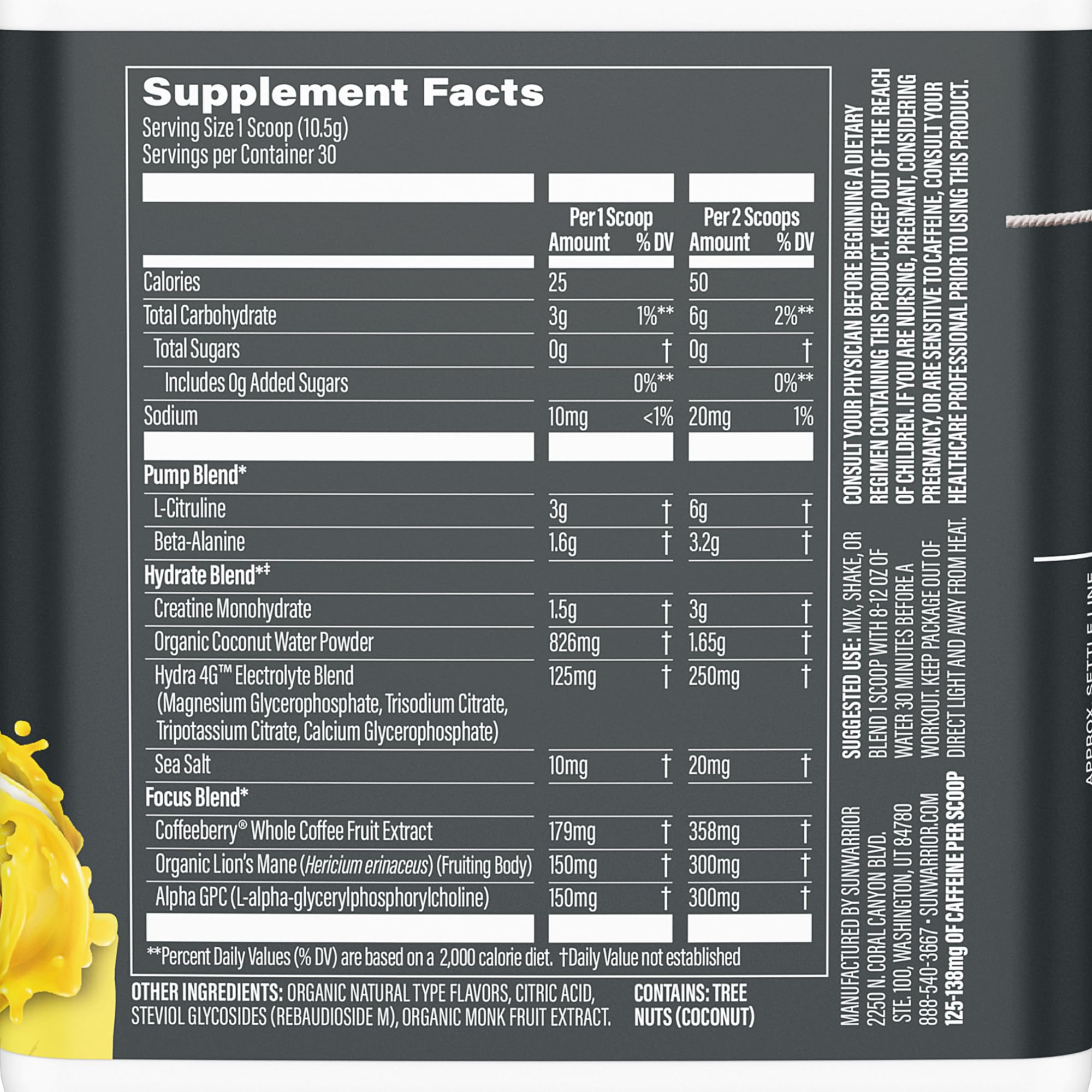 Sunwarrior Pre-Entrenamiento con cuchara de medición para dosis precisas