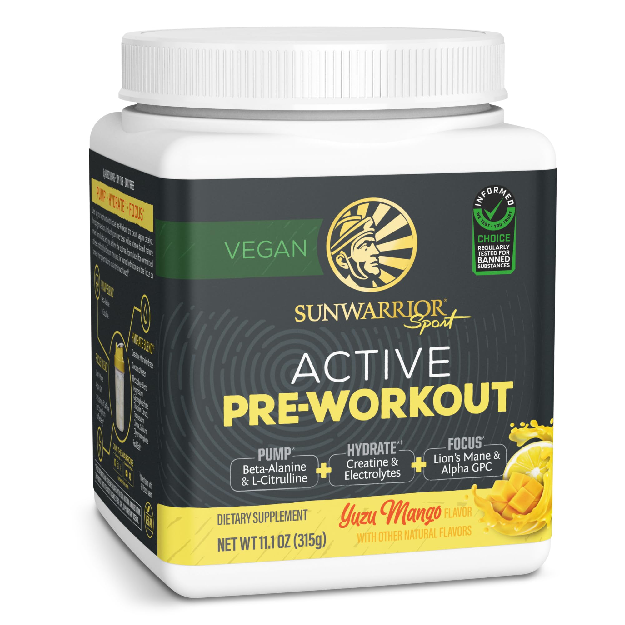 Sunwarrior Pre-Entrenamiento en lata sabor yuzu mango para energía sostenida durante el entrenamiento
