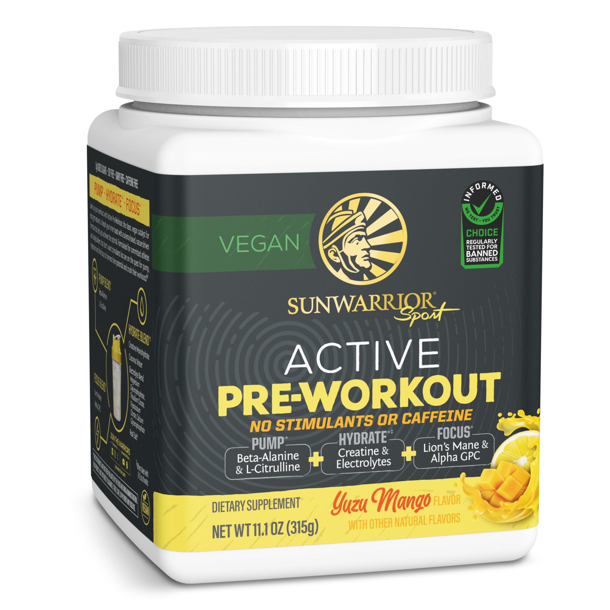 Sunwarrior Preentrenamiento Activo envase con sabor Yuzu Mango para entrenamientos energéticos
