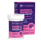 Sunwarrior Probiótico envase cápsulas, soporte digestivo diario y equilibrio intestinal.