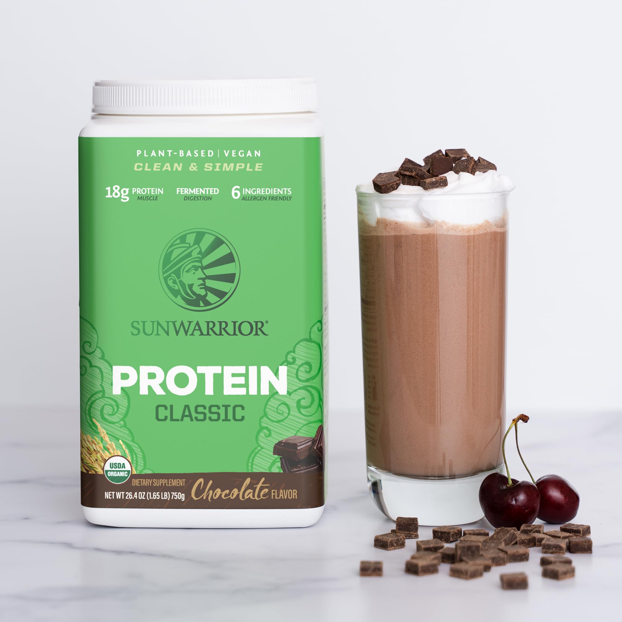 Sabor chocolate Sunwarrior, proteína vegetal de arroz integral para helados caseros.