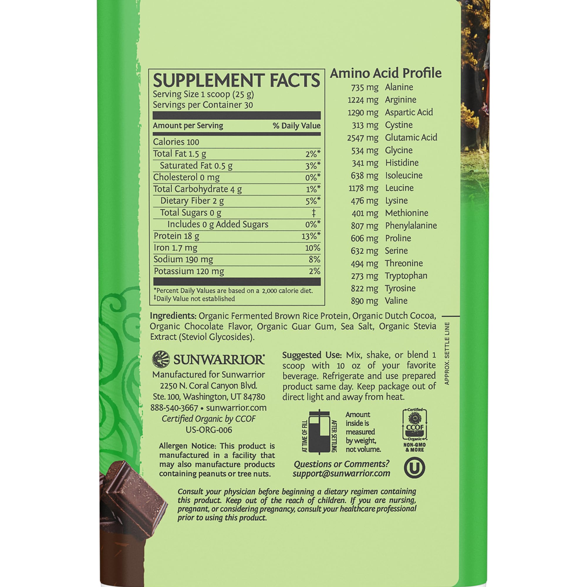 Textura suave de Sunwarrior Proteína de Arroz Integral Chocolate para batidos.
