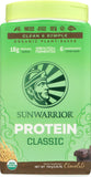 Sunwarrior Proteína de Arroz Integral Chocolate en etiqueta limpia, opción vegana y sin gluten.