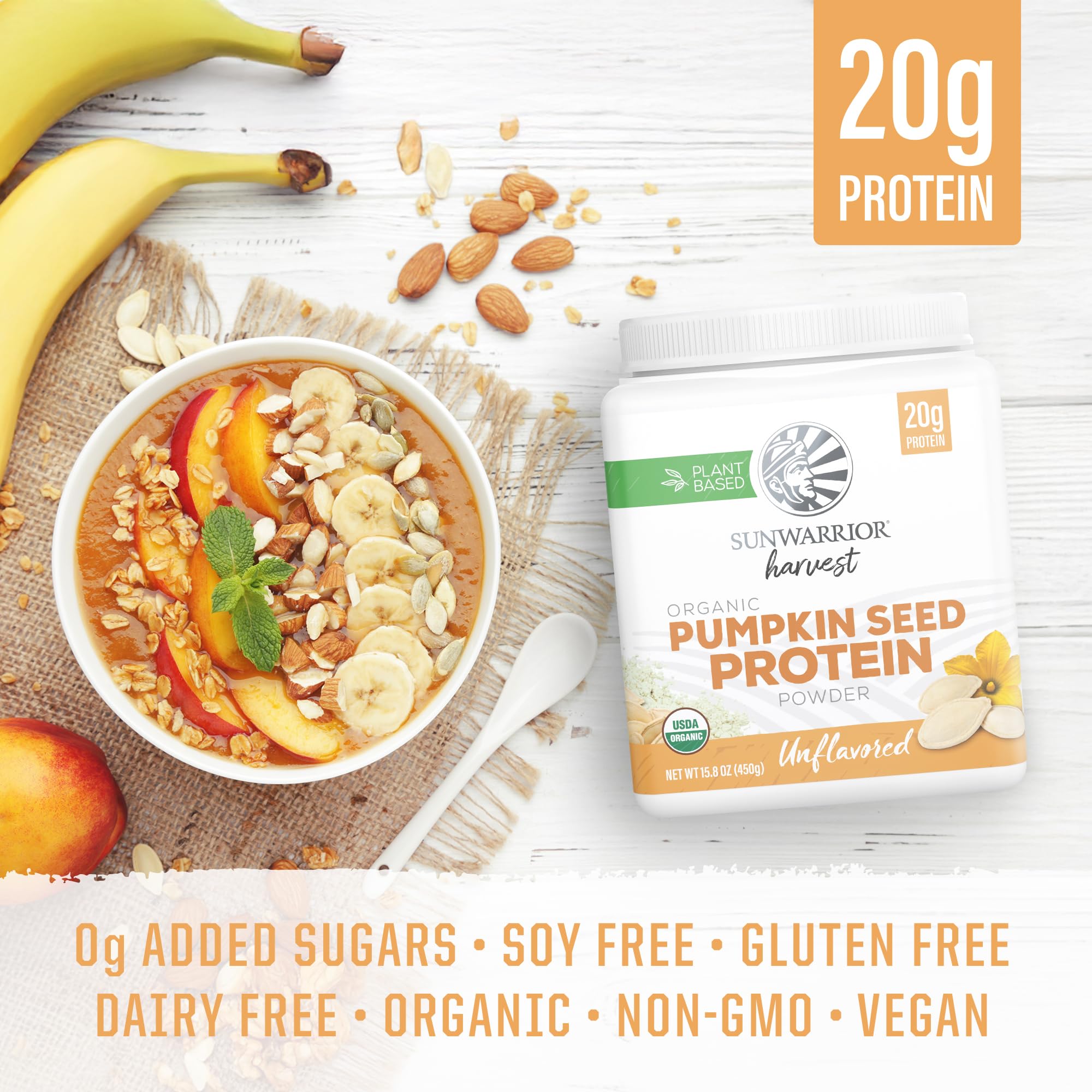 Sunwarrior Proteína de Semilla de Calabaza prensada en frío para hornear, sabor neutro.