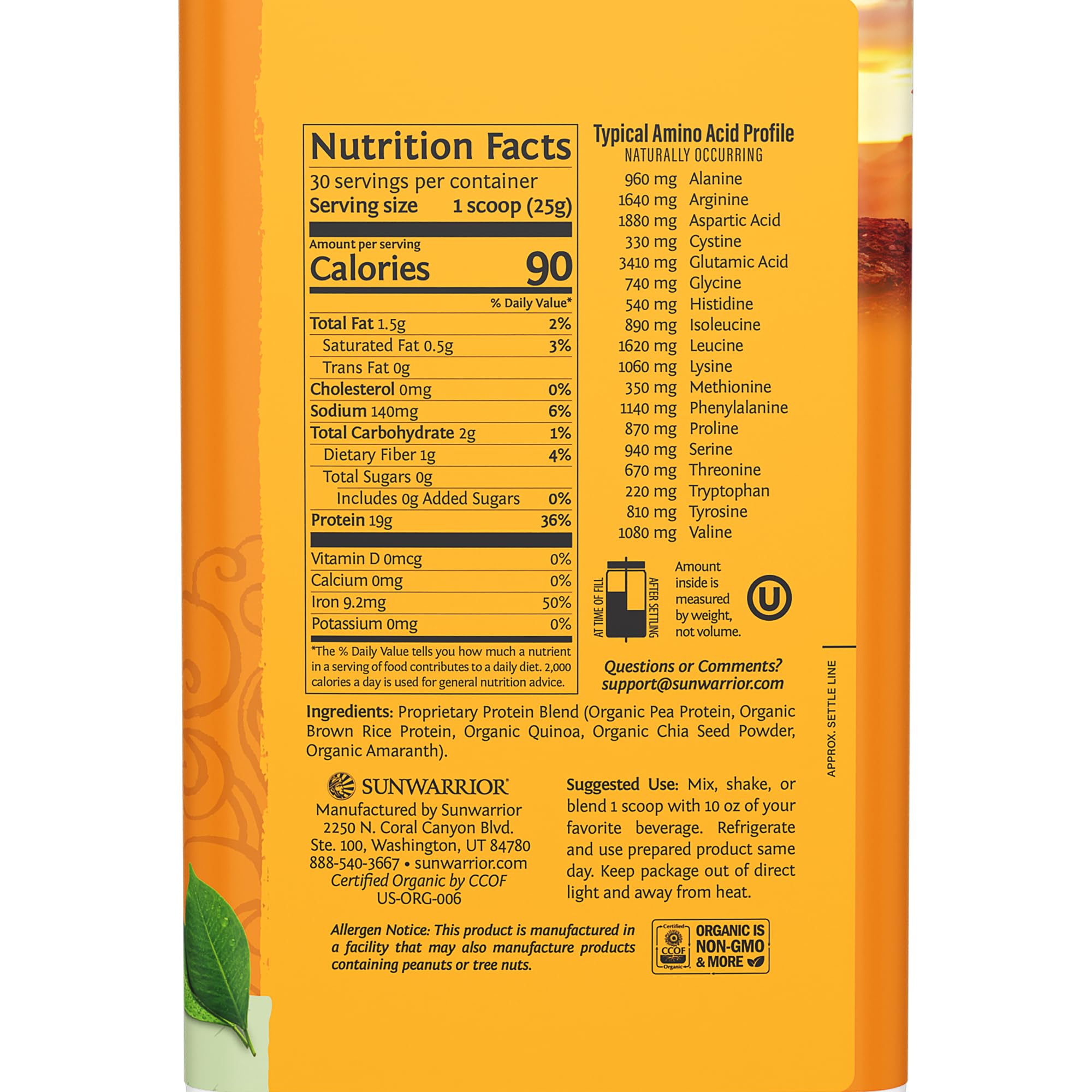 Sunwarrior Proteína Vegana cuchara polvo, polvo suave para preparaciones rápidas