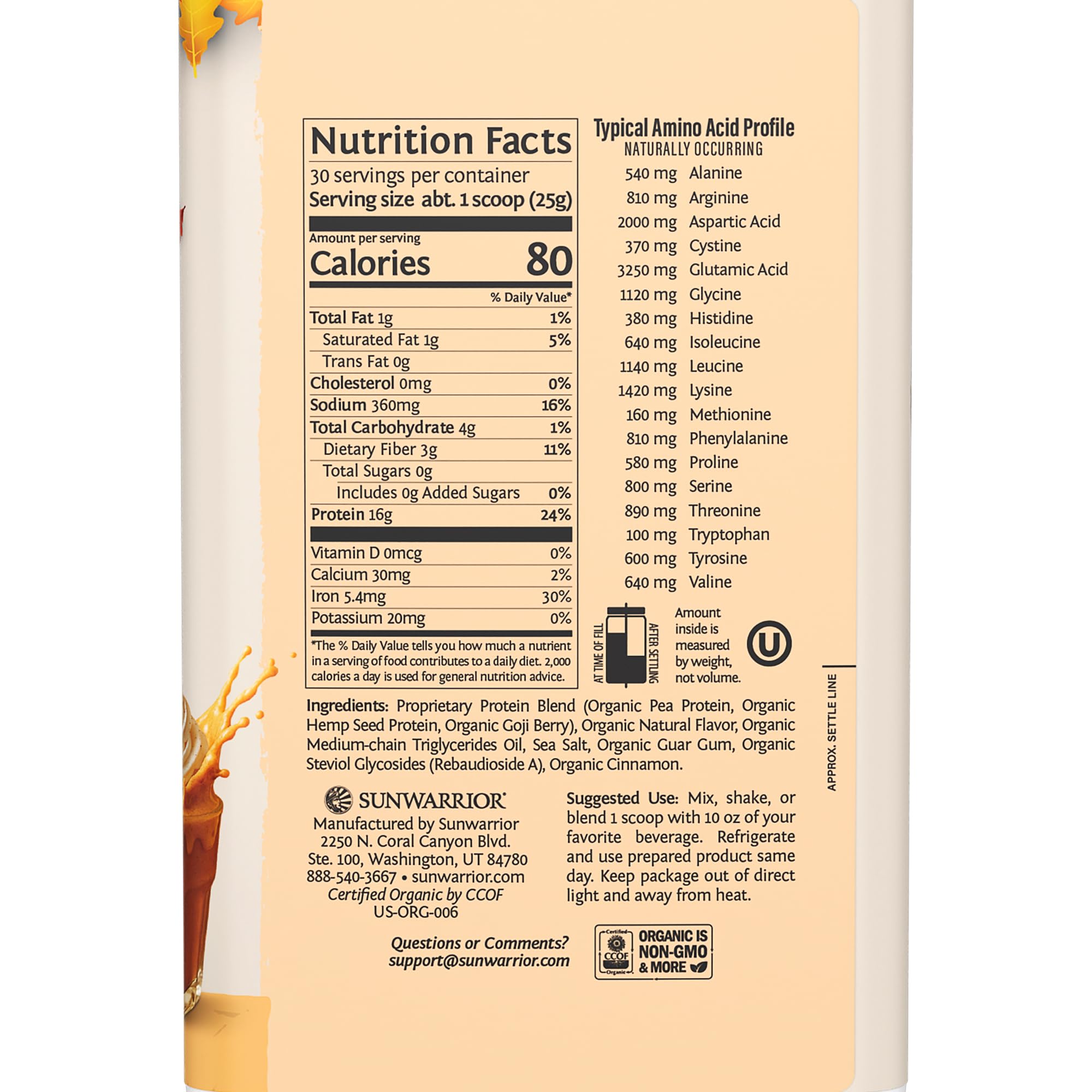 Sunwarrior Proteína Vegana con dosificador para porciones precisas.