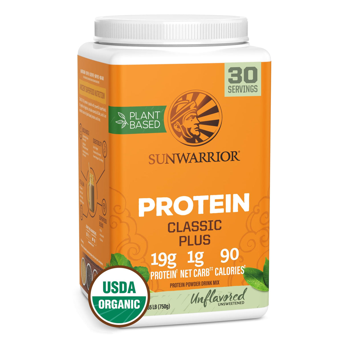 Sunwarrior Proteína Vegana envase frontal, opción limpia para batidos y desayunos