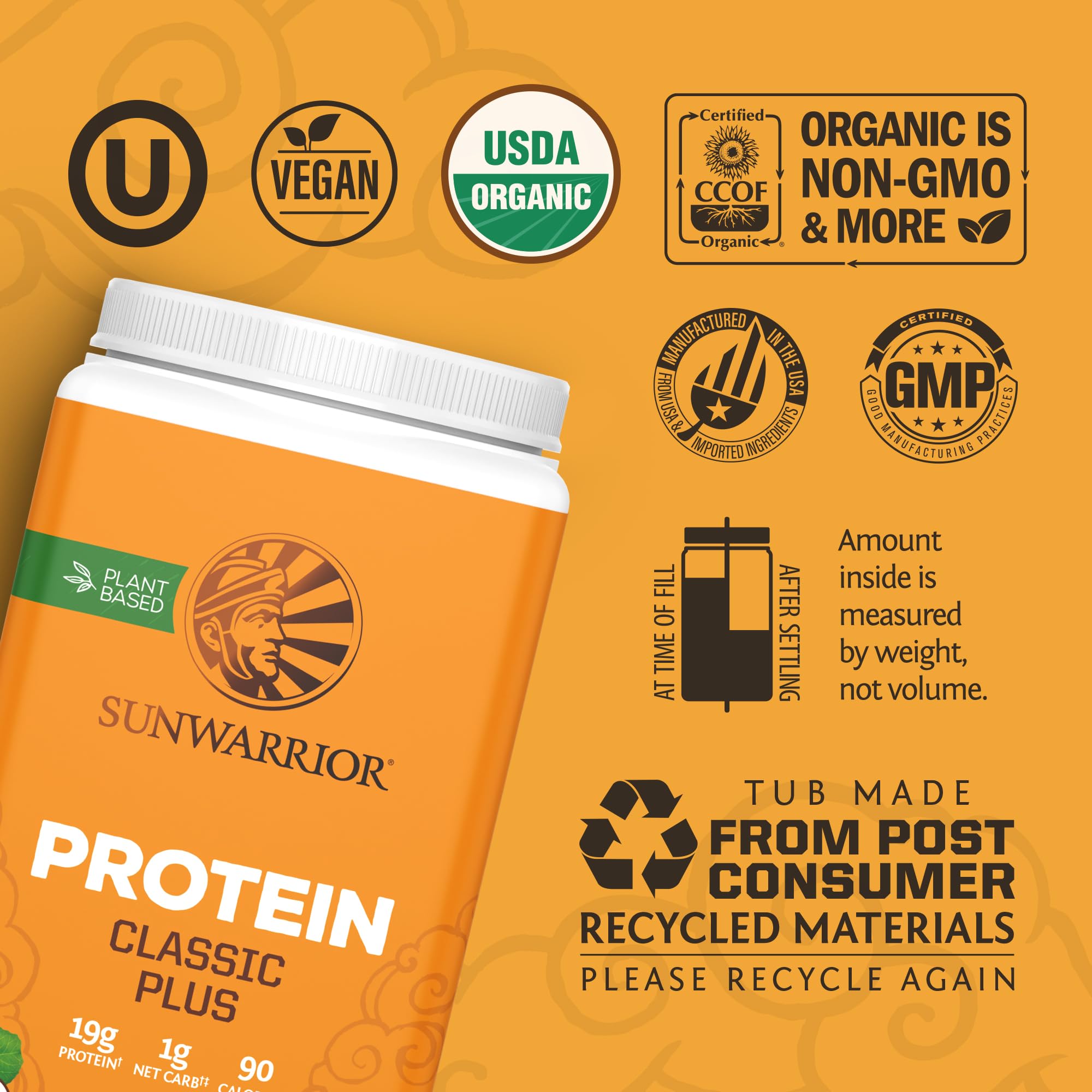Sunwarrior Proteína Vegana mezcla ingredientes, combinación de superalimentos para ingesta diaria