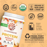 Sunwarrior Proteína Vegana polvo color calabaza, sabor otoñal.