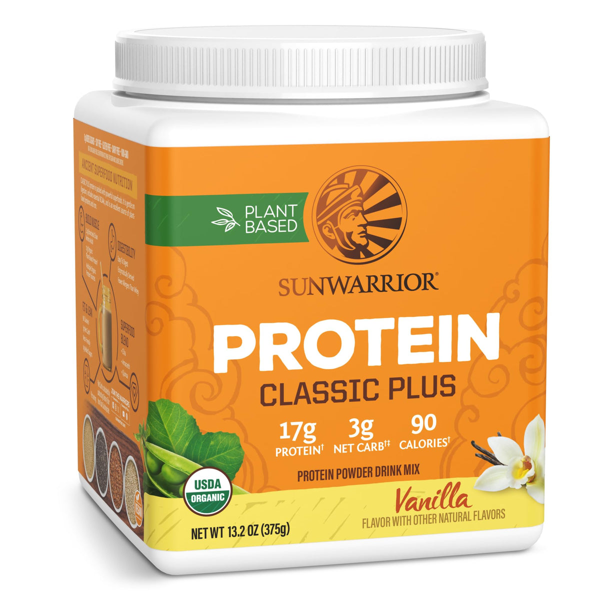 Sunwarrior proteína vegana vainilla en pote, batido rápido para energía matutina