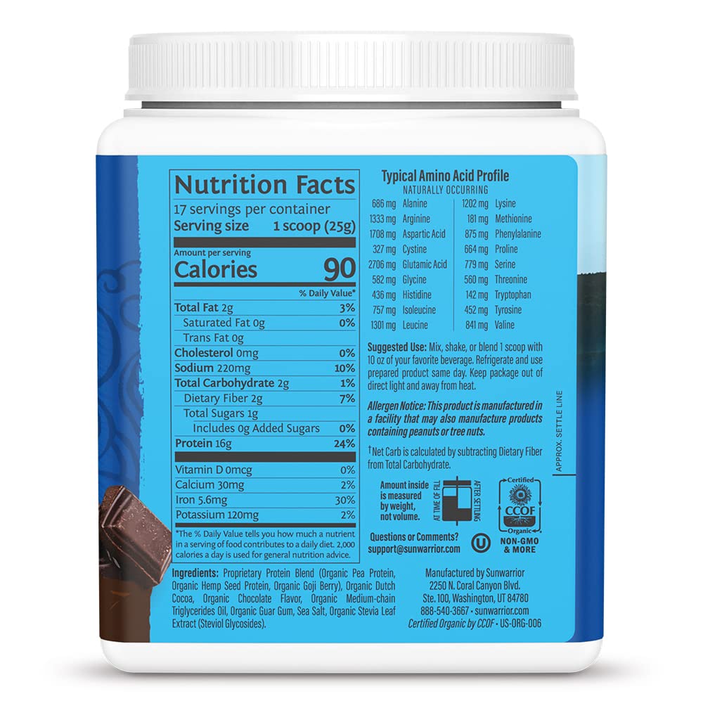 Sunwarrior Proteína vegetal chocolate, suplemento rico en aminoácidos para músculo