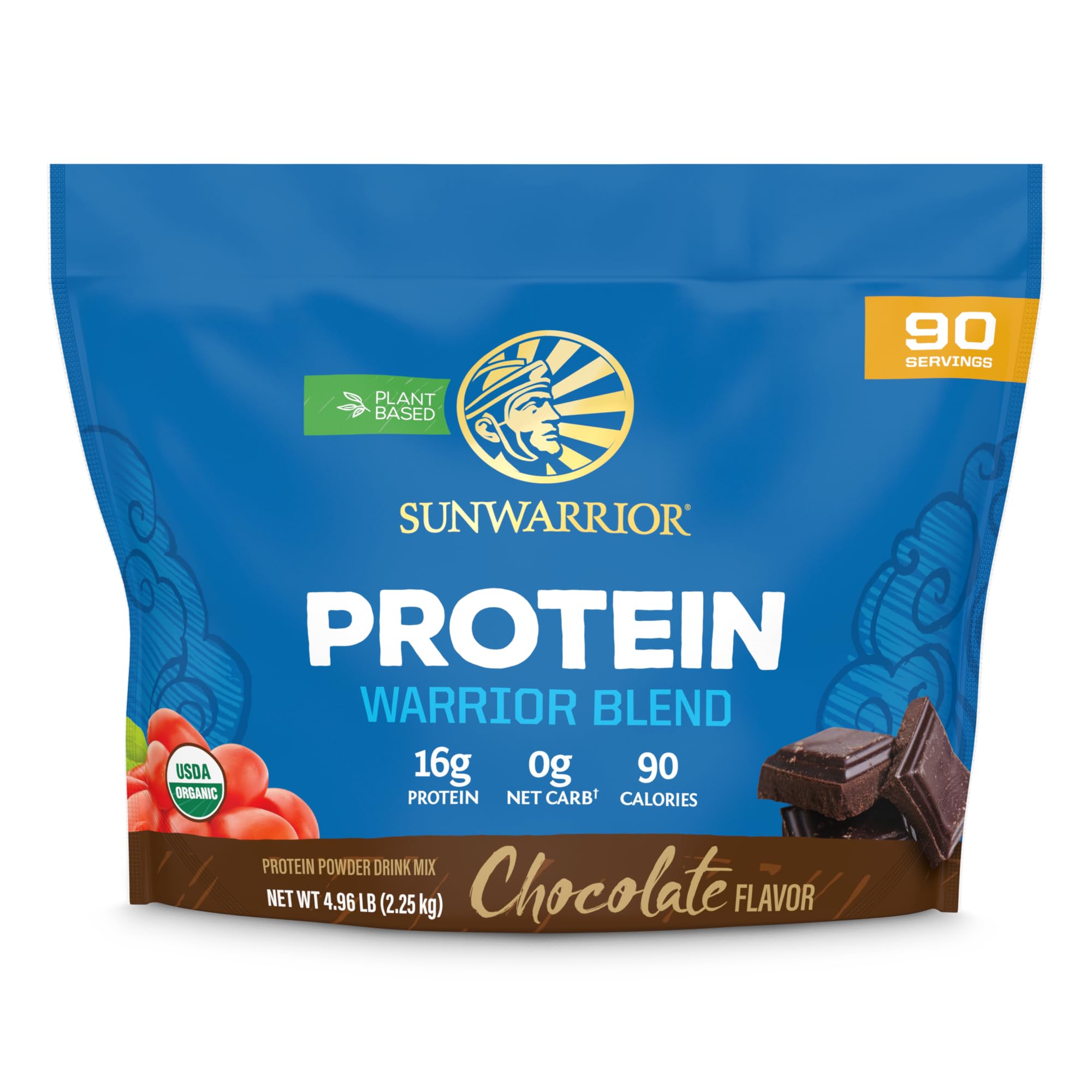 Sunwarrior Proteína Vegetal Chocolate en bote, opción limpia para batidos diarios.