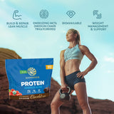 Sunwarrior Proteína Vegetal Chocolate en etiqueta, ingredientes limpios para una nutrición consciente.
