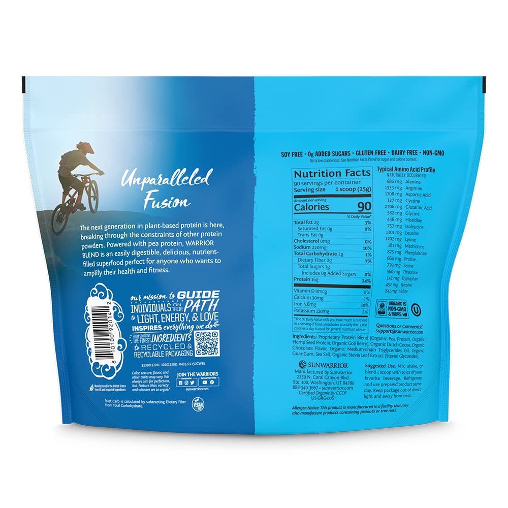 Sunwarrior Proteína Vegetal Chocolate en taza, sabor agradable para desayunos rápidos.