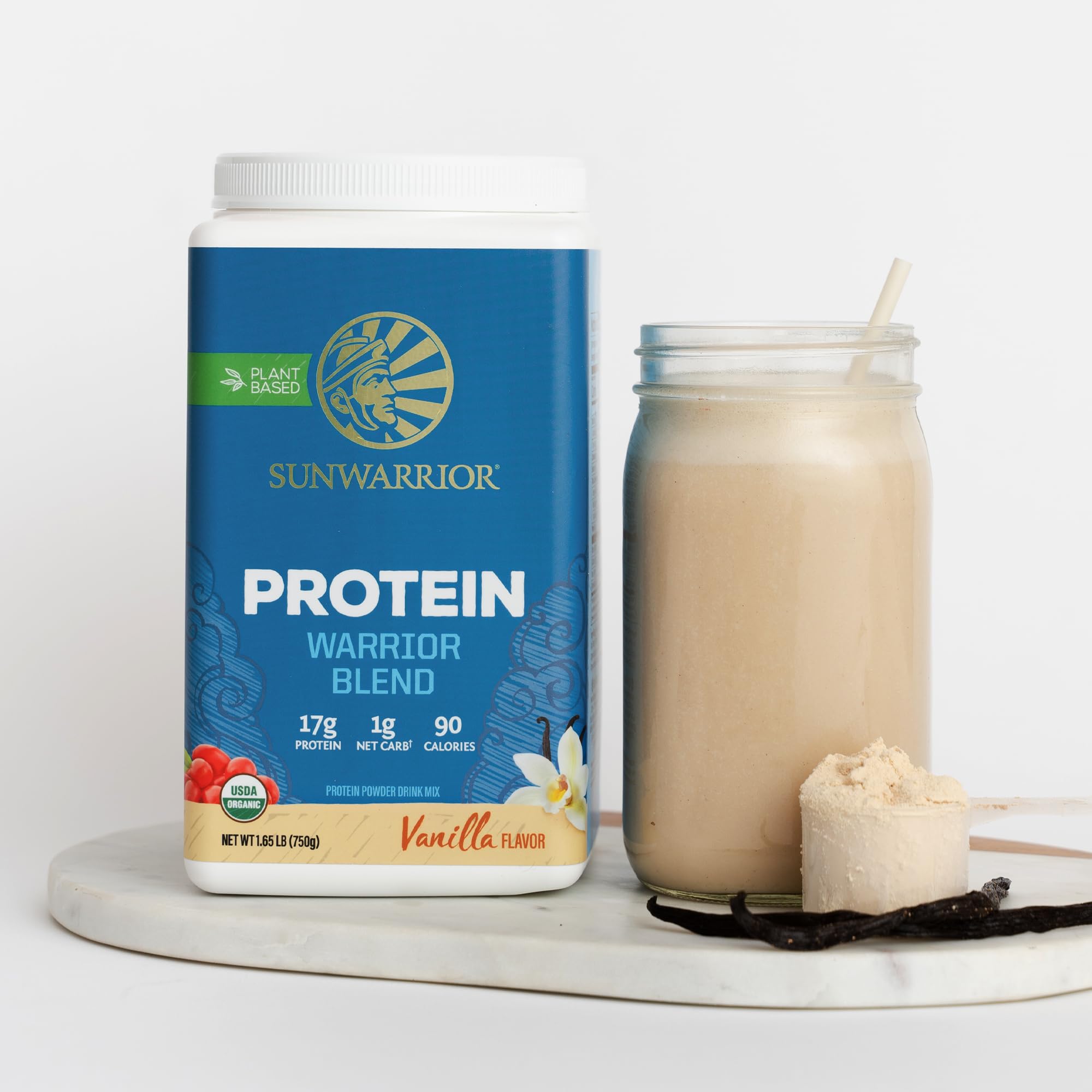 Sunwarrior proteina vegetal envase con tapa facilita almacenamiento
