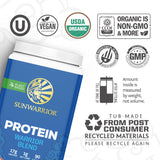 Sunwarrior proteina vegetal etiqueta frontal muestra ingredientes limpios y calidad