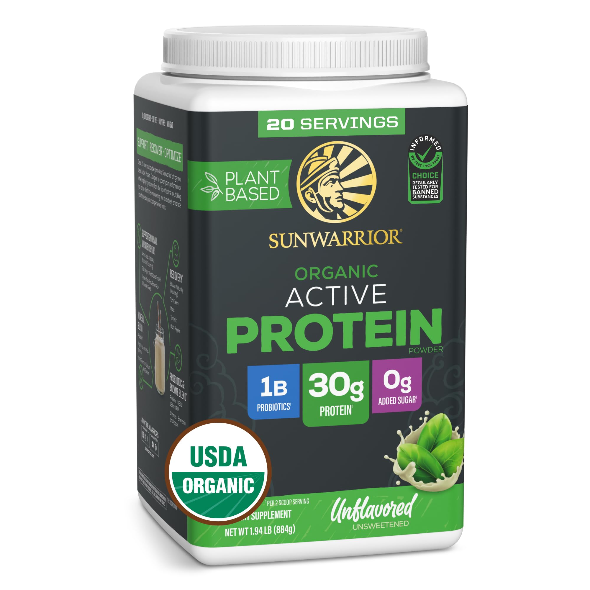 Sunwarrior proteina vegetal organica en envase neutro, ideal para batidos diarios.