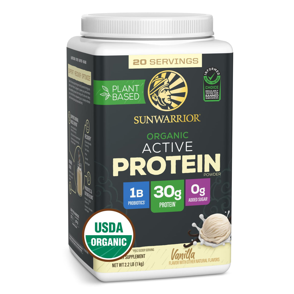 Sunwarrior proteina vegetal vainilla en bote para energía diaria y recuperación suave