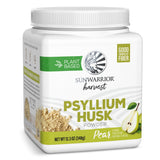 Sunwarrior Psyllium Husk en envase, fibra natural para regularidad diaria.