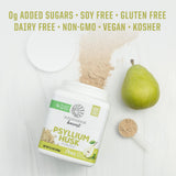 Sunwarrior Psyllium Husk polvo orgánico pera, etiqueta sin gluten para recetas.