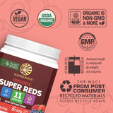 Sunwarrior Súper-Rojos Orgánico mezcla de frutas rojas para una nutrición concentrada.
