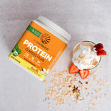 Sunwarrior usos en yogur o smoothies para aporte proteico vegetal