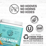 Sunwarrior Vegan Collagen Polvo, cuchara medidora, fácil de mezclar en batidos para energía diaria.