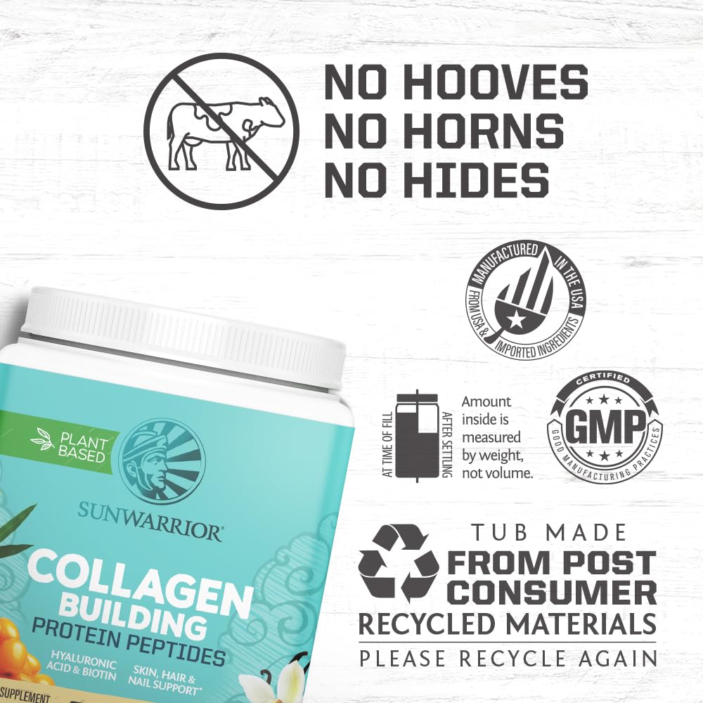 Envase Sunwarrior Vegan Collagen Protein Powder vainilla con etiqueta orgánica