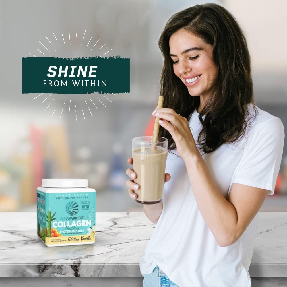 Sunwarrior Vegan Collagen Protein Powder vainilla, porciones prácticas para batidos post-entrenamiento
