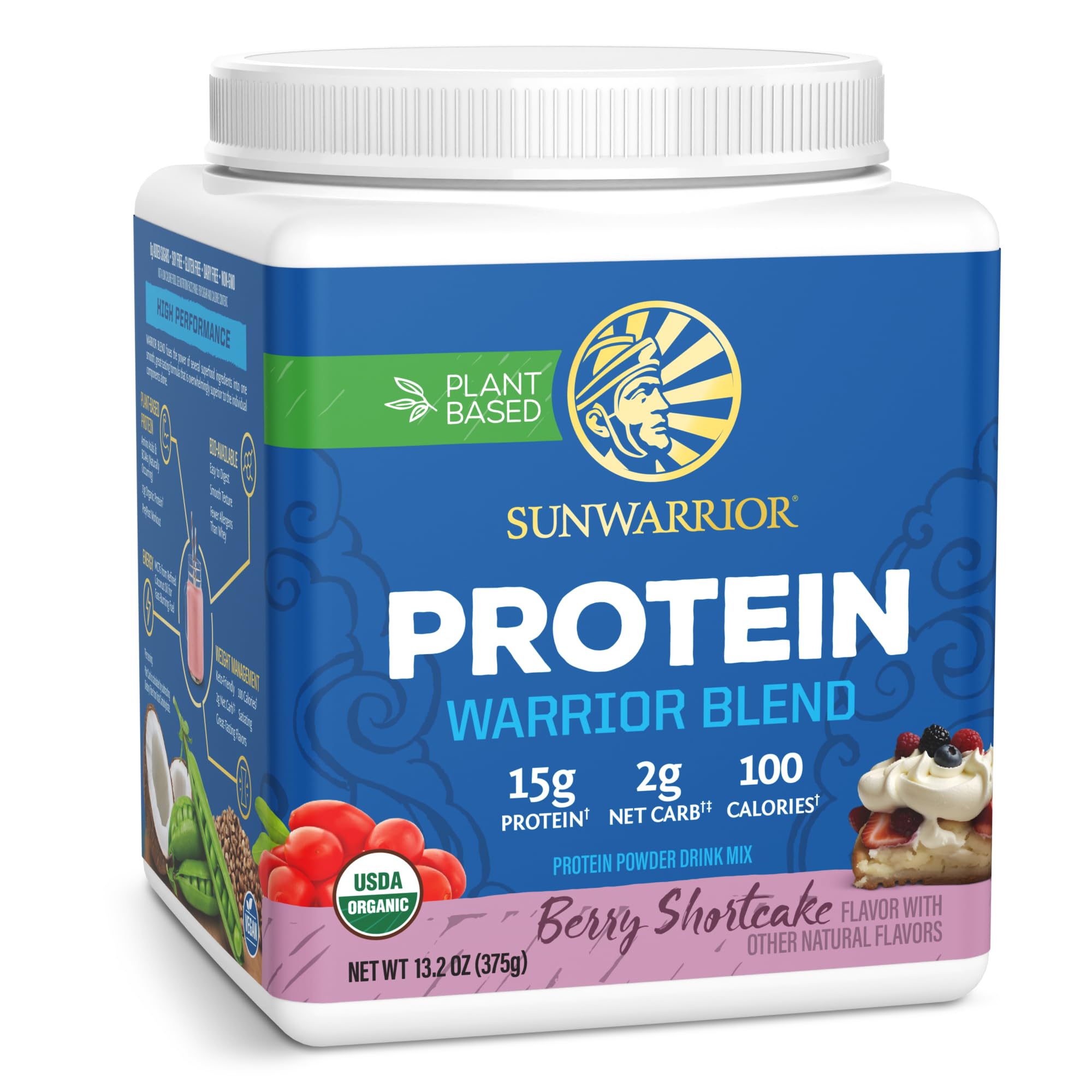 Sunwarrior Warrior Blend empaque, ideal para batidos proteicos vegetales.