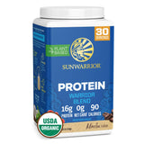 Sunwarrior Warrior Blend Mocha 750 g, envase visible, proteína vegetal de alto rendimiento para entrenos.