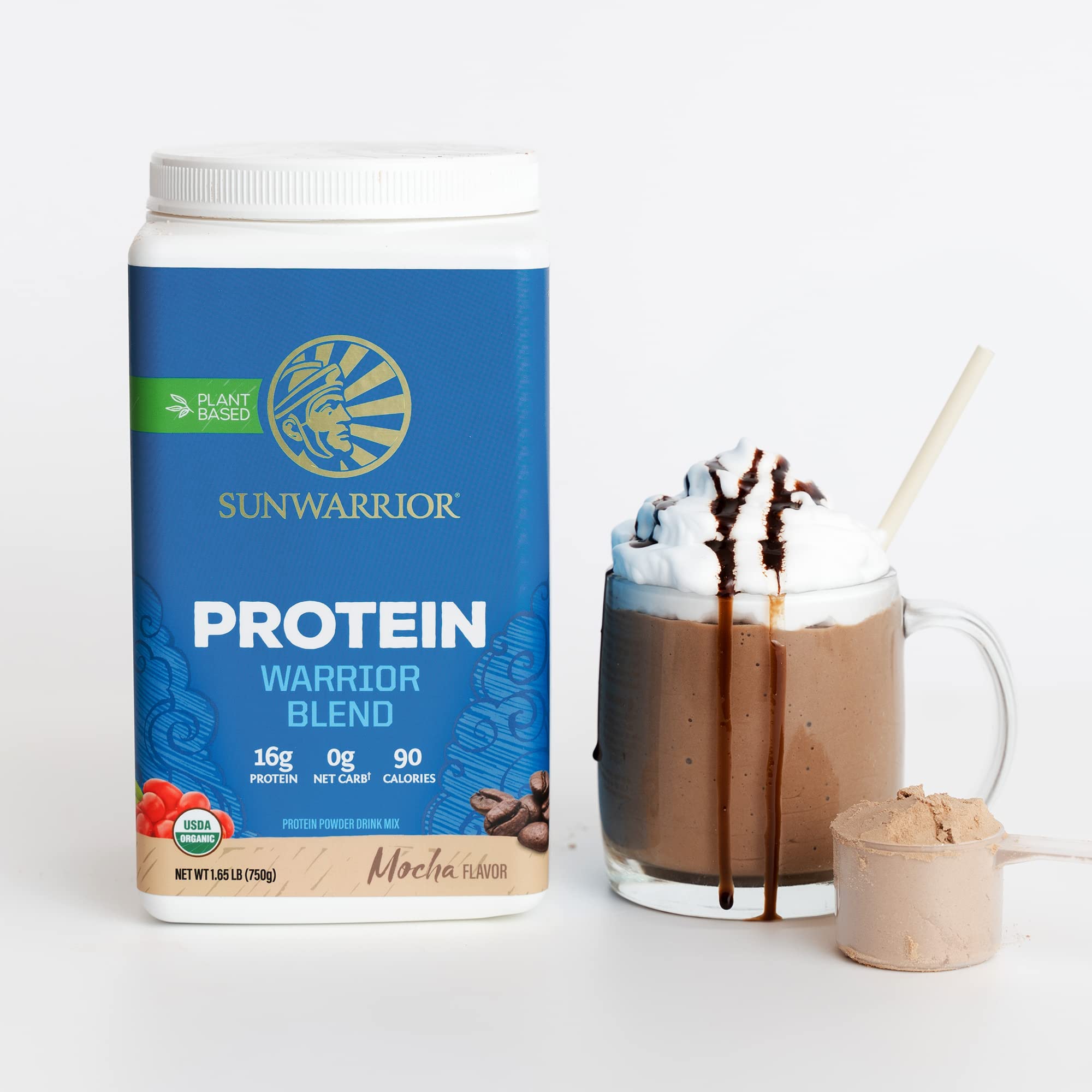 Sunwarrior Warrior Blend Mocha 750 g, ideal antes o después del entrenamiento.