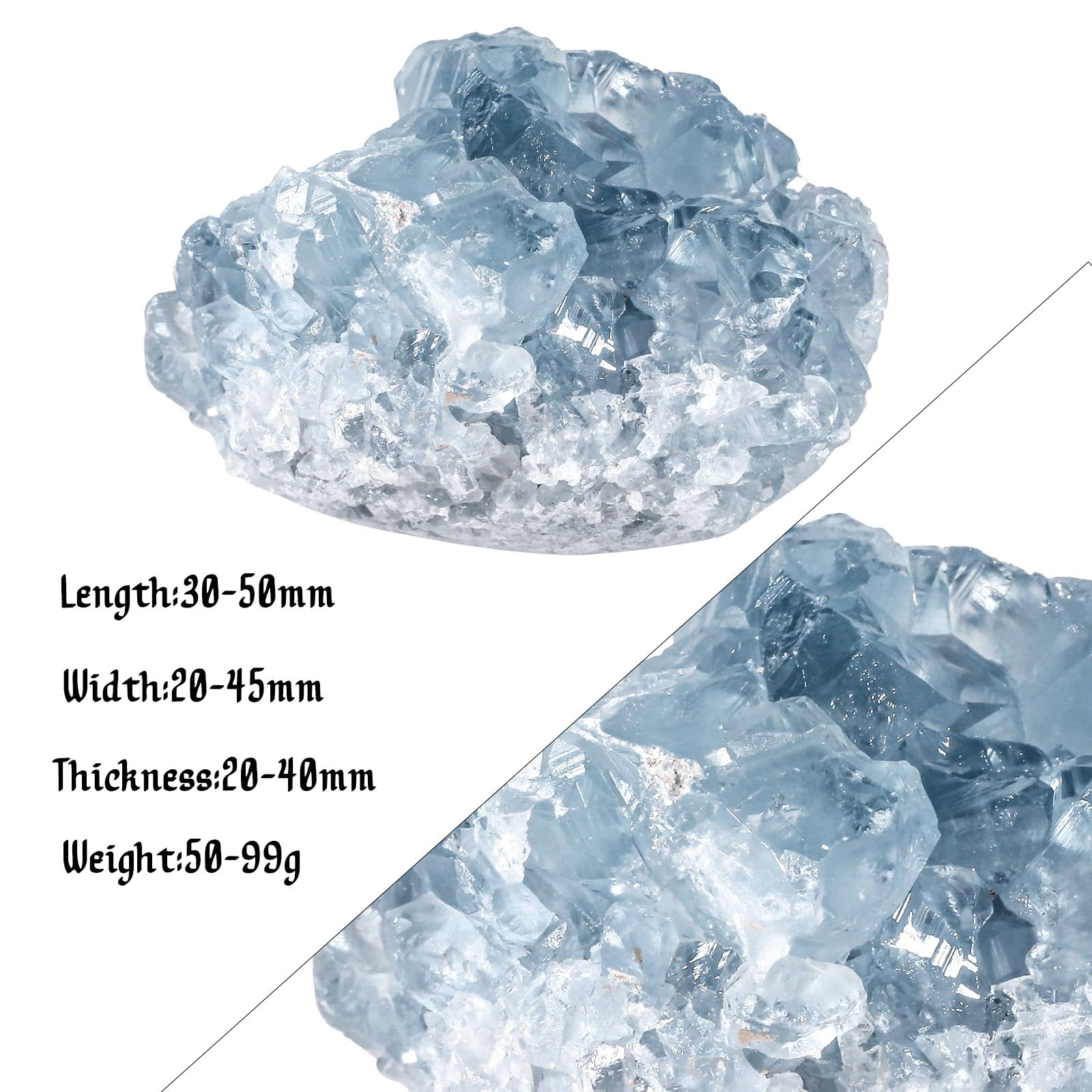SUNYIK Celestita azul en detalle de geoda, brillo natural para colección