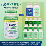 SUPER JOINT SUPPORT etiqueta de ingredientes, destaca glucosamina y calcio para articulaciones.