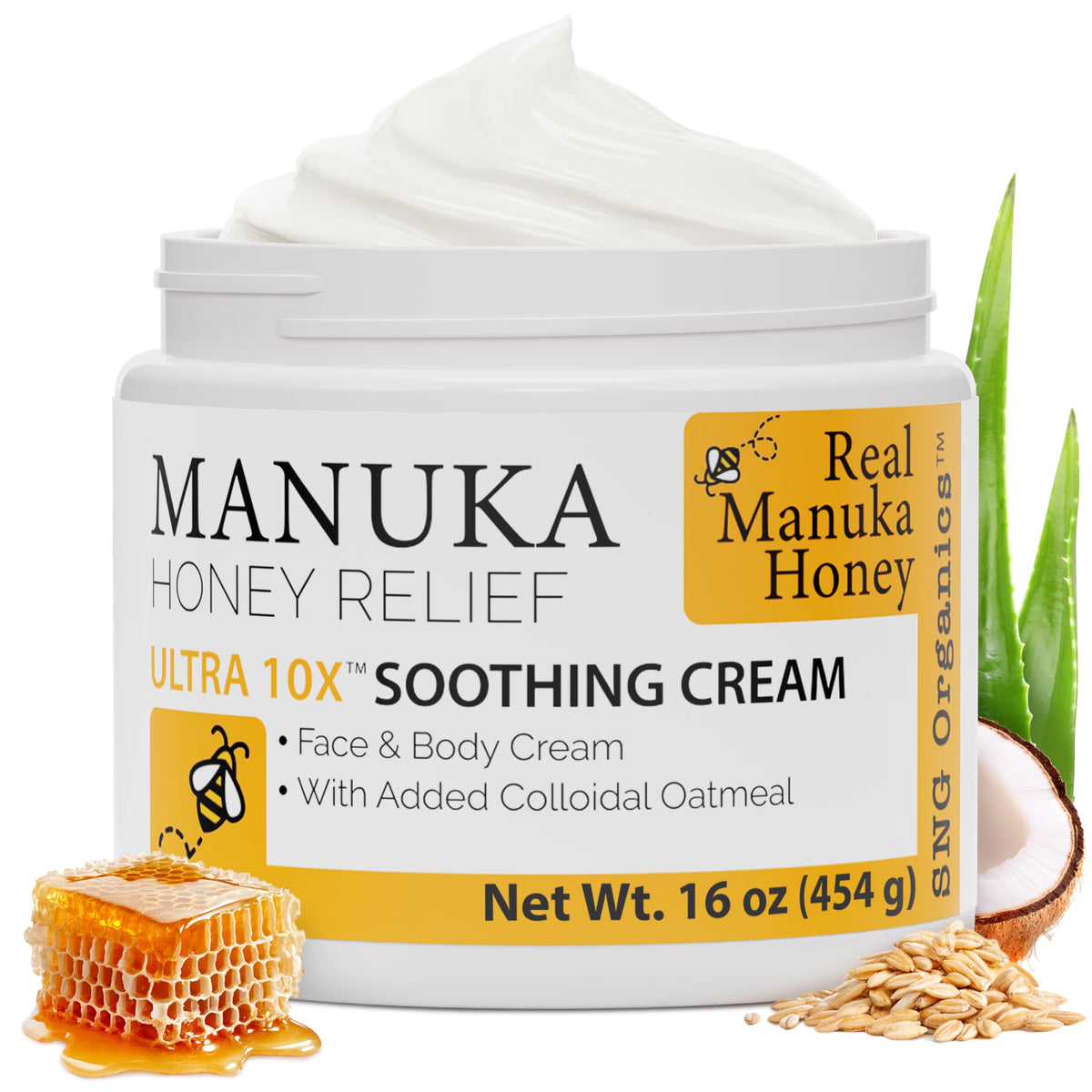 Super Natural Goods Manuka Honey Cream botella para hidratación suave de la piel.