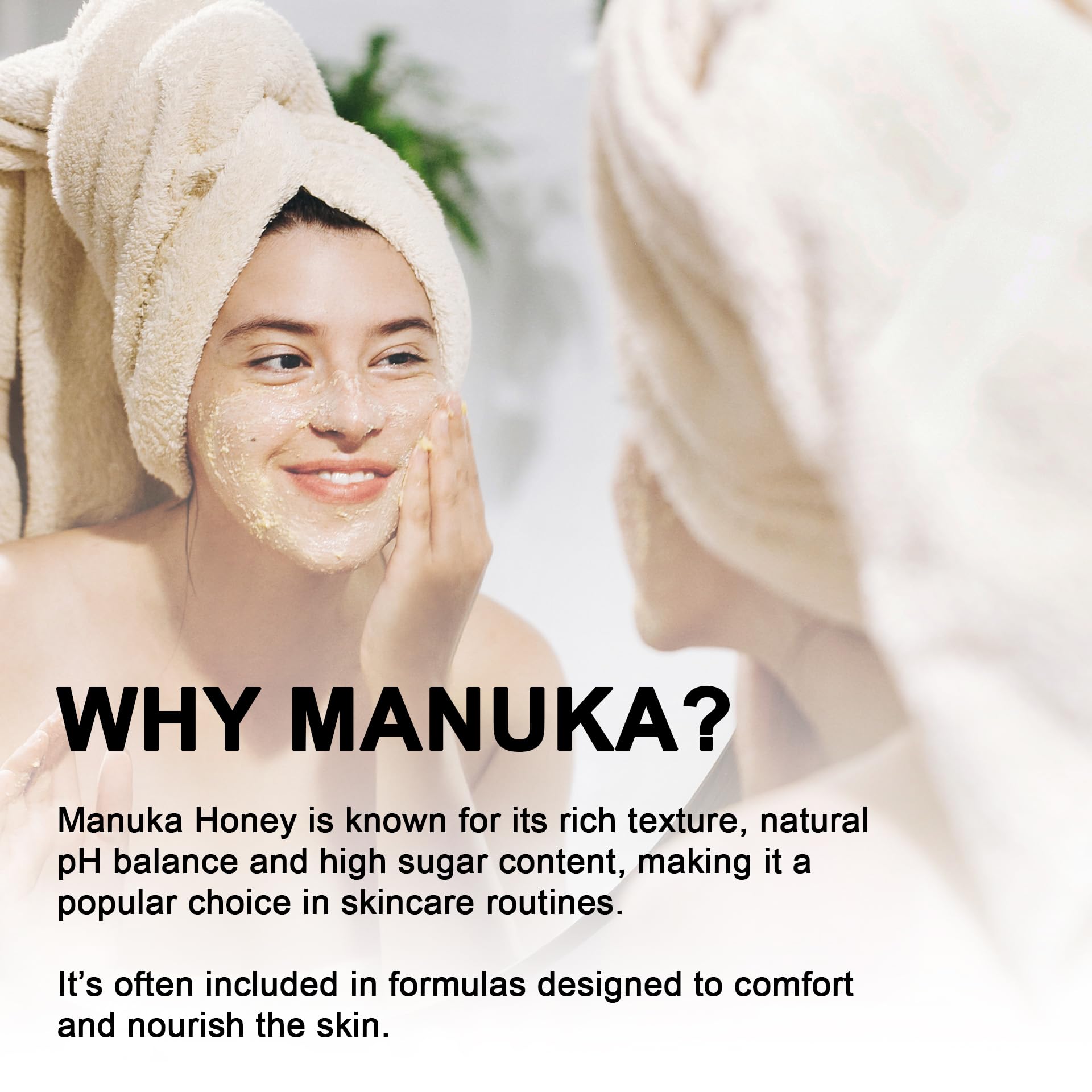 Etiqueta de Super Natural Goods Manuka Honey Cream destaca sus ingredientes simples.