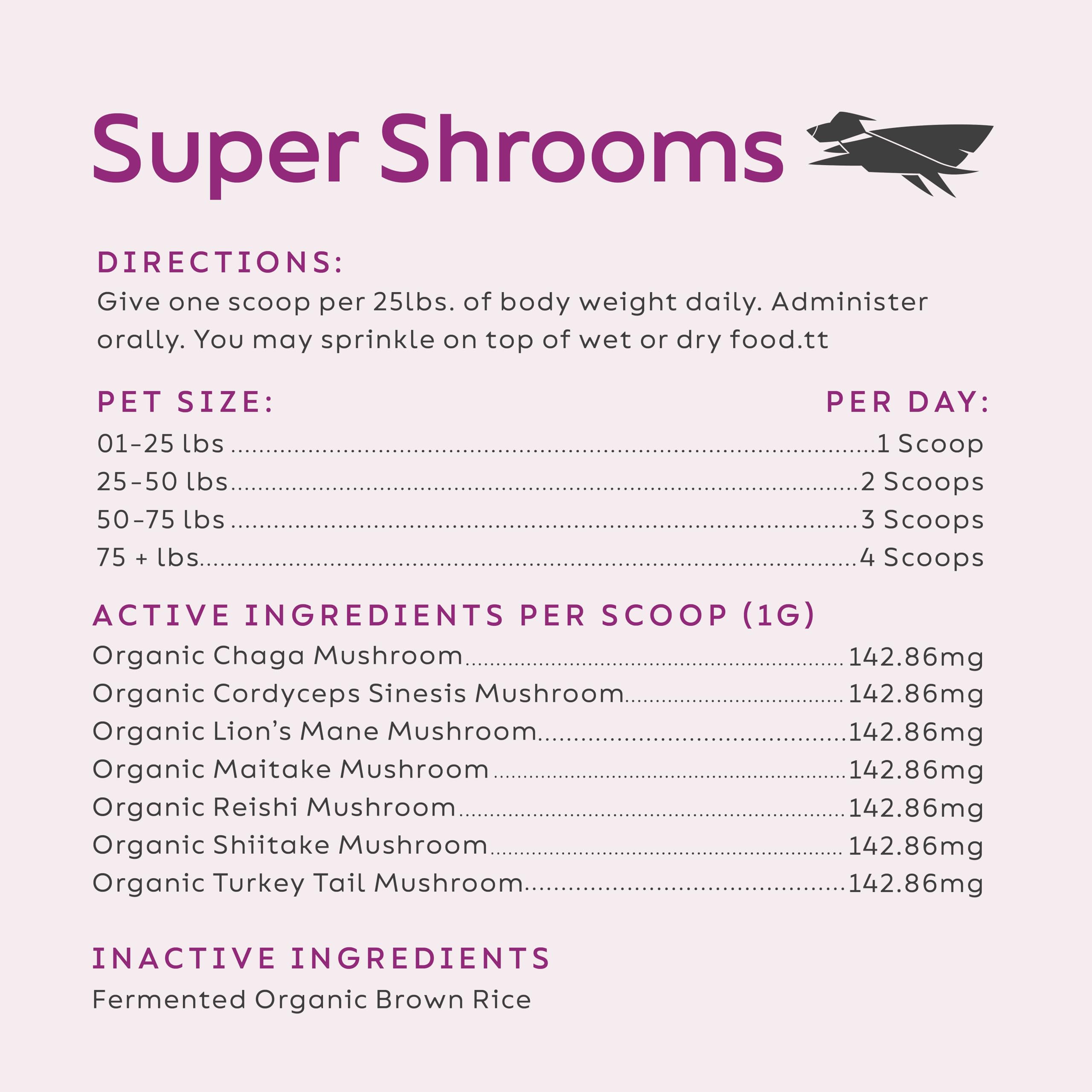 Dosis para perros y gatos con Super Snouts Super Shrooms, soporte diario para alergias estacionales